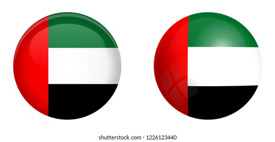 United Arab Emirates (UAE) Flag Under 3d Dome Button And On Glossy Sphere / Ball.