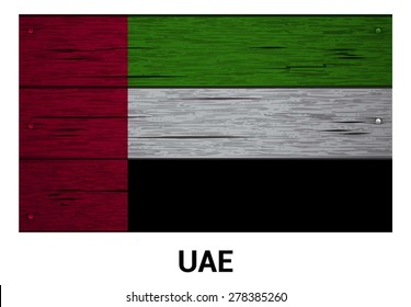 United Arab Emirates UAE flag on wood texture background - vector illustration