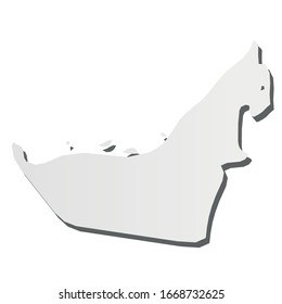 United Arab Emirates, UAE - grey 3d-like silhouette map of country area with dropped shadow. Simple flat vector illustration.