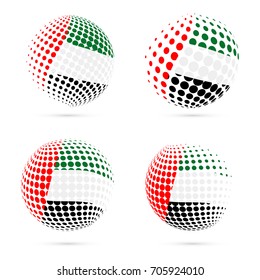 United Arab Emirates, UAE halftone flag set patriotic vector design. 3D halftone sphere in national flag colors isolated on white background.