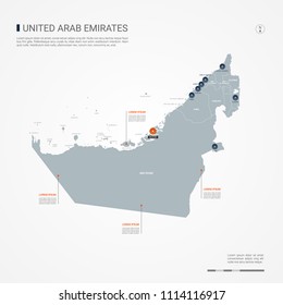 United Arab Emirates (UAE) map with borders, cities, capital Abu Dhabi and administrative divisions. Infographic vector map. Editable layers clearly labeled.