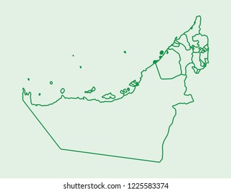 United Arab Emirates or UAE map with green lines of states or parts on light background vector illustration