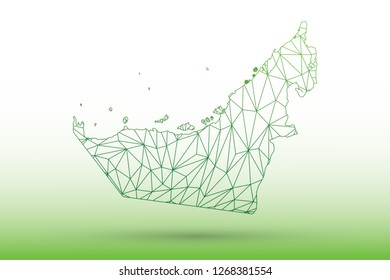 United Arab Emirates or UAE map vector of green color geometric connected lines using triangles on light background illustration meaning strong network