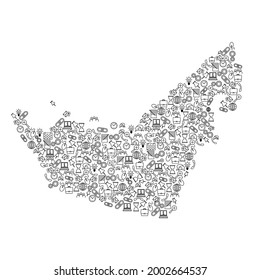 United Arab Emirates, UAE map from black pattern set icons of SEO analysis concept or development, business. Vector illustration. 