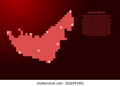 Emiratos Árabes Unidos, silueta cartográfica de los EAU a partir de píxeles cuadrados rojos y estrellas brillantes. Ilustración vectorial.