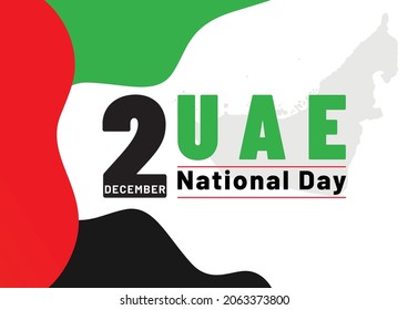 United Arab Emirates (UAE) National Day holiday 2nd December , UAE flag with curved shapes and UAE  map - Vector illustration