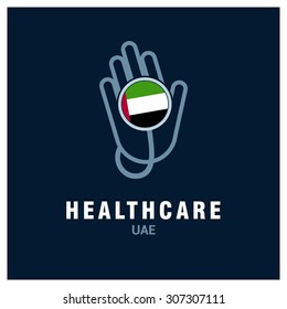 United Arab Emirates UAE National flag on stethoscope - Health care logo - Medical Logo - specialist doctors in Country - Hospital Clinic Logo - Helping Hand Logo - Charity Help Vector illustration