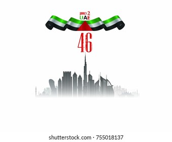 United Arab Emirates ( UAE ) National Day Logo and commemoration day, with an inscription in Arabic translation "Spirit of the union, United Arab Emirates National Day 46", Vector illustration