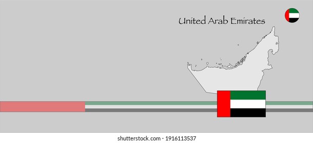 United Arab Emirates (UAE) Panorama Template Web Banner with Flag and Map with copy space. Persian or Arabian Gulf Country.