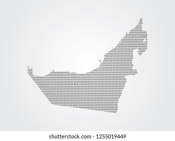 United Arab Emirates or UAE vector map illustration using binary digits or numbers on light background to mean digital country and advancement of technology