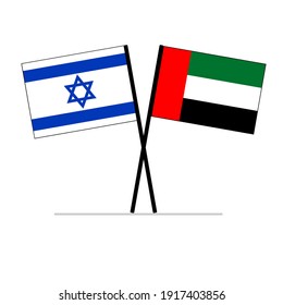 United Arab Emirates (UAE) Vector Flag With The State Of Israel Flag On Poles Expressing Diplomatic Relations, Friendship And Partnership.