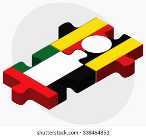 United Arab Emirates and Uganda Flags in puzzle isolated on white background