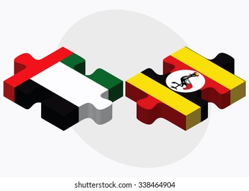 United Arab Emirates and Uganda Flags in puzzle isolated on white background