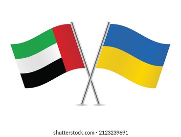 The United Arab Emirates and Ukraine crossed flags. UAE and Ukrainian flags, isolated on white background. Vector icon set. Vector illustration.