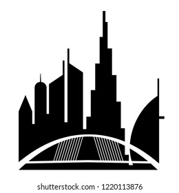 United Arab Emirates  Urban cityscape with Dubai skyscraper buildings silhouette. vector illustration isolated from white background