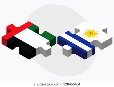 United Arab Emirates and Uruguay Flags in puzzle isolated on white background