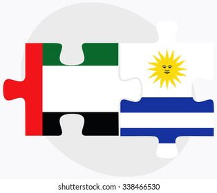 United Arab Emirates and Uruguay Flags in puzzle isolated on white background