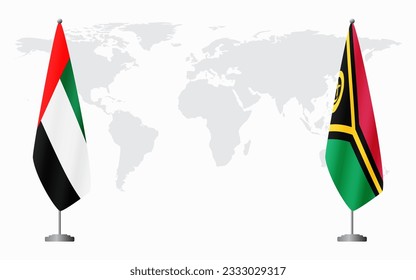 Banderas de los Emiratos Árabes Unidos y Vanuatu para la reunión oficial en el fondo del mapa mundial.