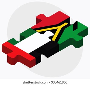 United Arab Emirates and Vanuatu Flags in puzzle isolated on white background