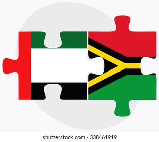 United Arab Emirates and Vanuatu Flags in puzzle isolated on white background