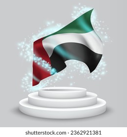 United Arab Emirates, vector 3d flag on the podium surrounded by a whirlwind of magical radiance