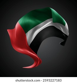 United Arab Emirates, vector 3d flag with waves on a black background