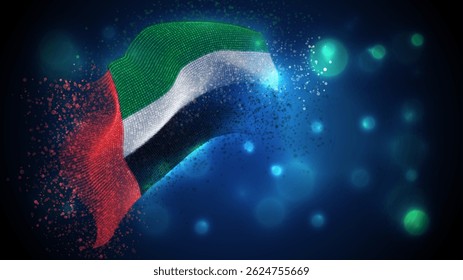United Arab Emirates, vector 3d flag with lighting and flares
