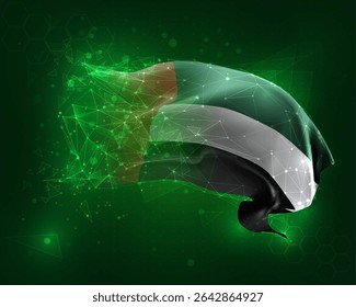 United Arab Emirates, vector 3d flag on green background and numbers