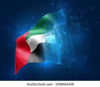 United Arab Emirates, vector flag, virtual abstract 3D object from triangular polygons on a blue background