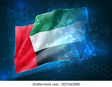 United Arab Emirates,  vector flag, virtual abstract 3D object from triangular polygons on a blue background