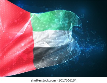 United Arab Emirates,  vector flag, virtual abstract 3D object from triangular polygons on a blue background