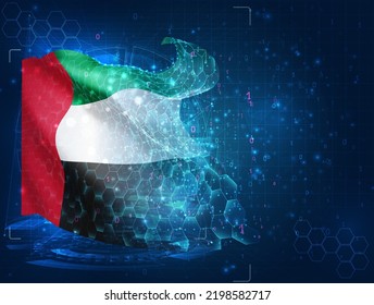 United Arab Emirates,  vector flag, virtual abstract 3D object from triangular polygons on a blue background
