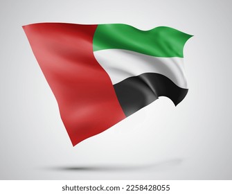 United Arab Emirates, vector flag with waves and bends waving in the wind on a white background