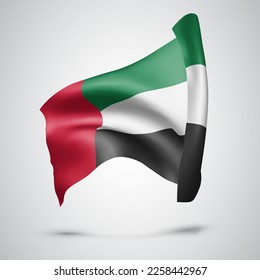United Arab Emirates, vector flag with waves and bends waving in the wind on a white background