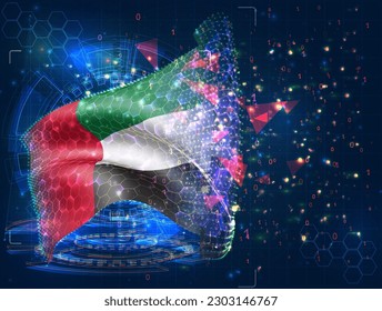 Emiratos Árabes Unidos, bandera vectorial, objeto 3D virtual abstracto de polígonos triangulares sobre fondo azul