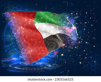 United Arab Emirates,  vector flag, virtual abstract 3D object from triangular polygons on a blue background