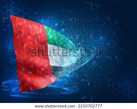 United Arab Emirates,  vector flag, virtual abstract 3D object from triangular polygons on a blue background