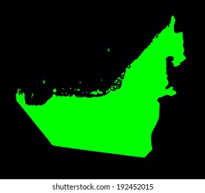 United Arab Emirates vector green map silhouette isolated on black background. High detailed illustration. Middle east country. Arab state.