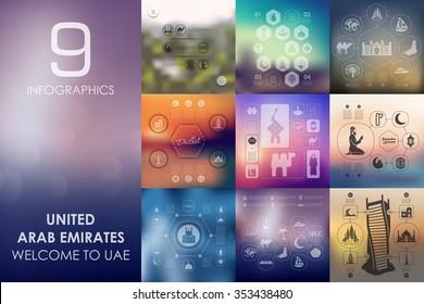 United Arab Emirates vector infographics with unfocused blurred background