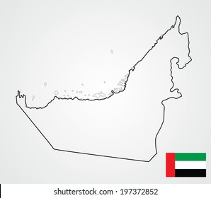 United Arab Emirates vector map contour isolated on white background. High detailed illustration. UAE flag vector and map. Middle east state.