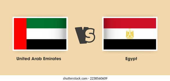 United Arab Emirates vs Egypt flags placed side by side. Creative stylish national flags of UAE vs Egypt with background