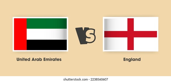 United Arab Emirates vs England flags placed side by side. Creative stylish national flags of UAE vs England with background