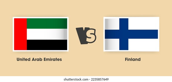 United Arab Emirates vs Finland flags placed side by side. Creative stylish national flags of UAE vs Finland with background