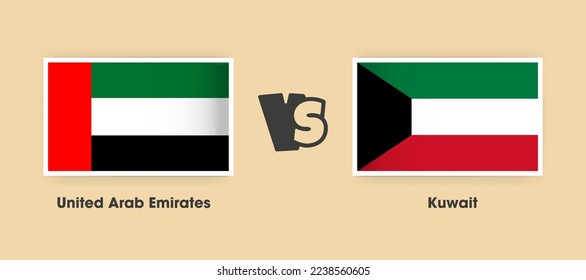 United Arab Emirates vs Kuwait flags placed side by side. Creative stylish national flags of UAE vs Kuwait with background