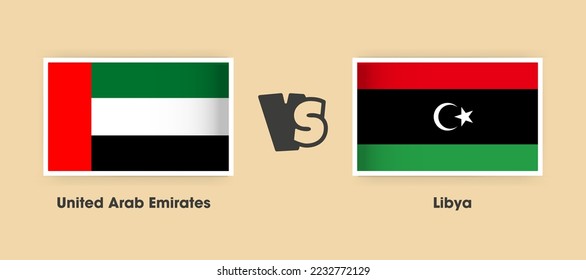 United Arab Emirates vs Libya flags placed side by side. Creative stylish national flags of UAE vs Libya with background
