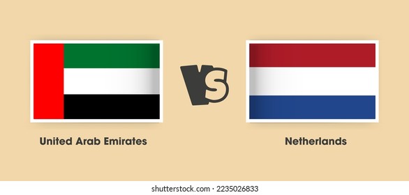 United Arab Emirates vs Netherlands flags placed side by side. Creative stylish national flags of UAE vs Netherlands with background