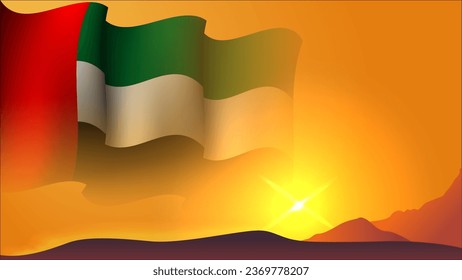 united arab emirates waving flag background design on sunset view vector illustration suitable for poster, social media design event on united arab emirates