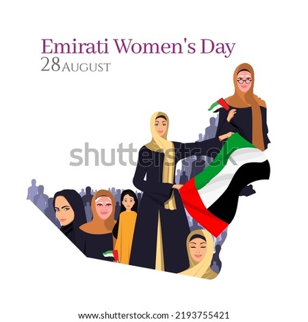 The United Arab Emirates women's day Emirati women with UAE flag advancements in women's rights activists complain of discrimination role models of leadership Division of Human Rights women's rights  Foto d'archivio © 