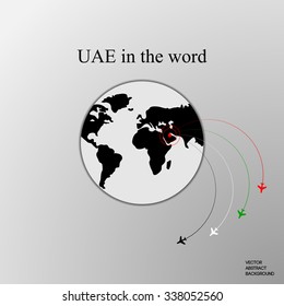 United Arab Emirates.UAE in the world. The flight of the aircraft. Flight around the earth. 