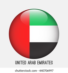 United Arab Emirates,UAE Flag In Circle Shape. Transparent,glossy,glass Button